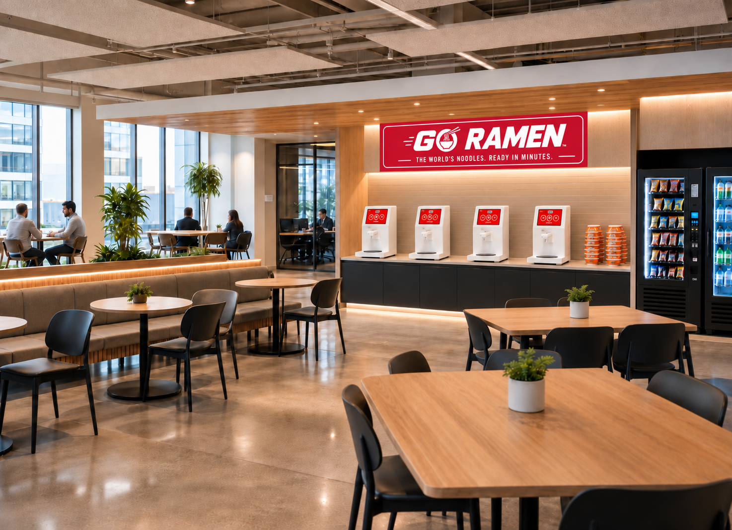 Hotel station concept showing a proposed Go Ramen station; this is not an existing installation.